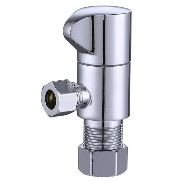 Angle Stop Valve 1/2" Nominal Comp x 3/8'' OD Comp 1/4 Turn Chrome Brass Angle Valve Water Shut Off Valve Faucet Valve