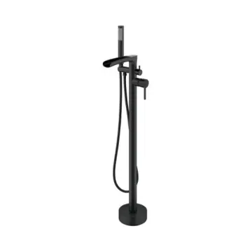 Freestanding Bathtub Faucet Floor Mount Tub Filler Standing High Flow Shower Faucets Shower Mixer Taps Swivel with Cylinder Handheld Matte Black, Waterfall Spout