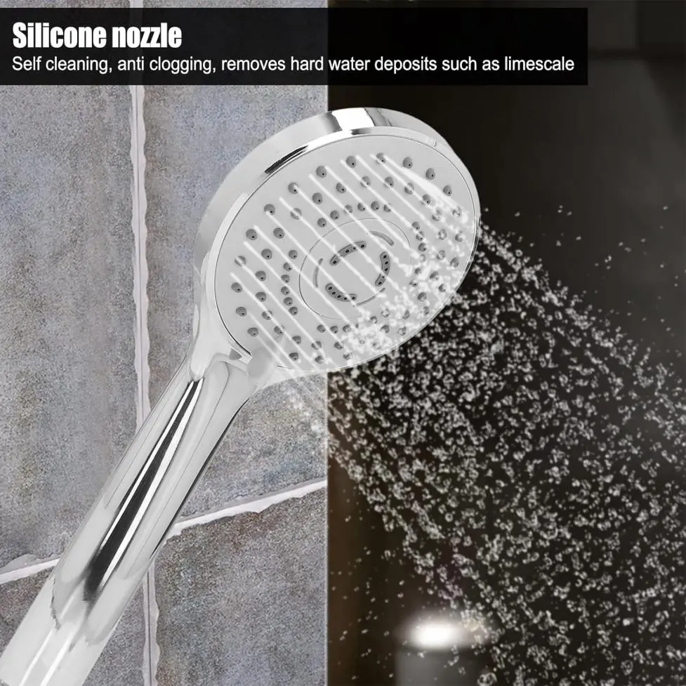 Handheld Shower Head, High Pressure 5 Spray Settings Hand Held Showerhead, G1/2 Male Female Thread Handheld High Pressure Shower Head