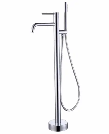 Freestanding Bathtub Faucet Floor Mount Tub Filler Chrome Brass Single Handle Bathroom Faucets with Hand Shower