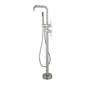 Floor Mount Tub Faucet Freestanding Bathtub Filler Standing High Flow Shower Faucets Shower Mixer Taps Swivel Right Angle Spout with Cylinder Handheld Polish Chrome