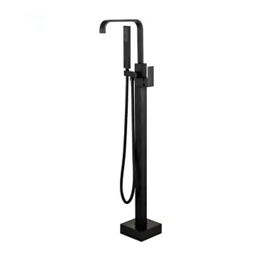 Freestanding Bathtub Faucet Tub Filler Black Waterfall Floor Mount Single Handle Brass Bathroom Faucets with Handheld Shower