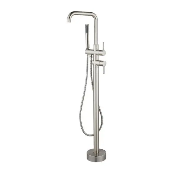 Floor Mount Tub Faucet Freestanding Bathtub Filler Standing High Flow Shower Faucets Shower Mixer Taps Swivel Right Angle Spout with Cylinder Handheld Polish Chrome