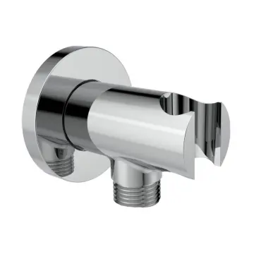 Aquaiaw Wall Supply Elbow with O-Ring Flange, Tapered 1/2 NPT Female Inlet, Solid Brass Wall Union W/Handshower Holder, Round Wall Supply Elbow W/Hand Shower bracket, G1/2 Outlet