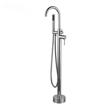 Multi-Function Brass Made Chrome Finish Floor Mount Tub Filler w/Handheld Shower Wand Bathroom Faucet