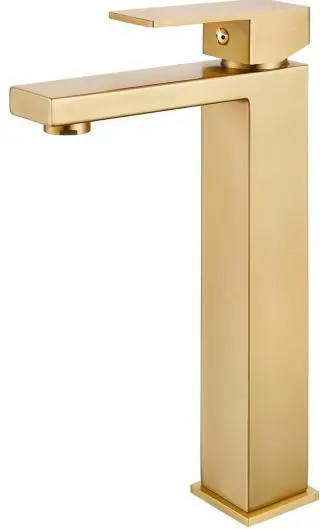 Bathroom Faucet Single Handle Tall Vessel Sink Basin Mixer Tap Stainless Steel Lead-Free Brushed Nickel Modern Square Faucet
