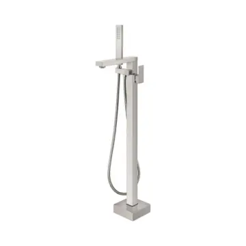 Freestanding Bathtub Faucet Brushed Nickel Floor Mount Tub Filler Single Handle Standing Brass Mixer Tap with Handheld Shower and Swivel Waterfall Mixer Spout