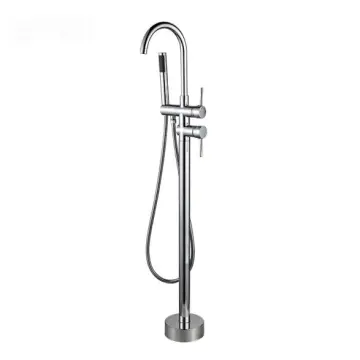 Multi Function Brass Made Chrome Finish Floor Mount Tub Filler W Handheld Shower Wand Bathroom Fauce