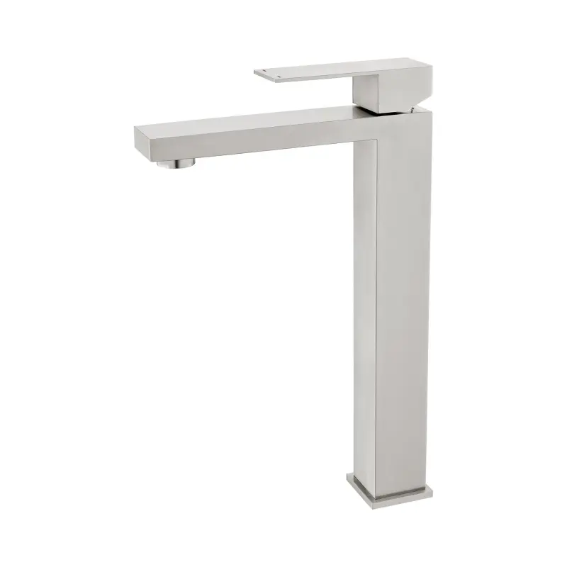 Bathroom Faucet Single Handle Tall Vessel Sink Basin Mixer Tap Stainless Steel Lead-Free Brushed Nickel Modern Square Faucet